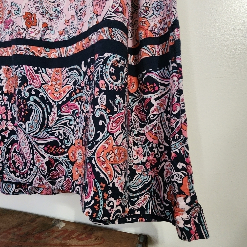 J Jill Boho Dress Full Length Maxi Short Sleeve Floral Rayon Paisley Size Med. - Picture 6 of 15